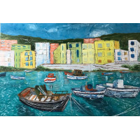 Oil painting on canvas with stretcher "Midday in a southern city" 40*60 cm (16x23 inches) 