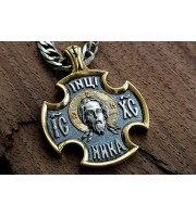 Orthodox pectoral cross with gilding, pendant, cross, handmade pendant, Mandylion, Jesus Christ