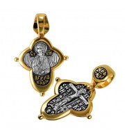 Orthodox children's pectoral cross with Guardian Angel, Orthodox pectoral cross with gilding, pendant, cross, handmade pendant